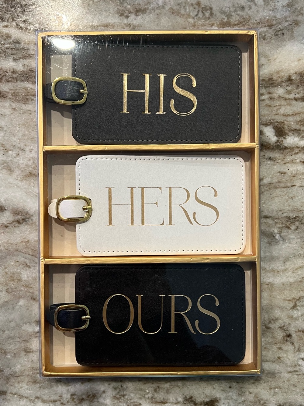 His, Hers & Ours Leather Luggage Tag Set - Black & White